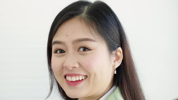Close-up, Asian girl smile portrait, people concept, ethnicity
