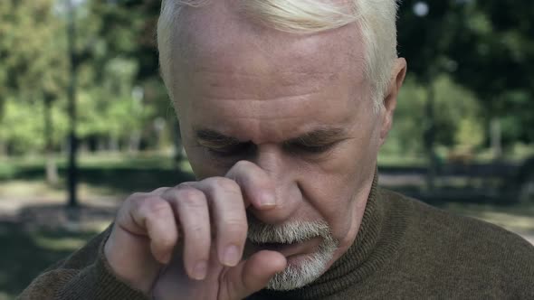 Unhappy Male Pensioner Wiping Tears, Nostalgia Memories, Grief Emotions, Problem