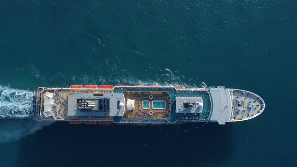 Tourist Ship in the Blue Sea, Aerial View