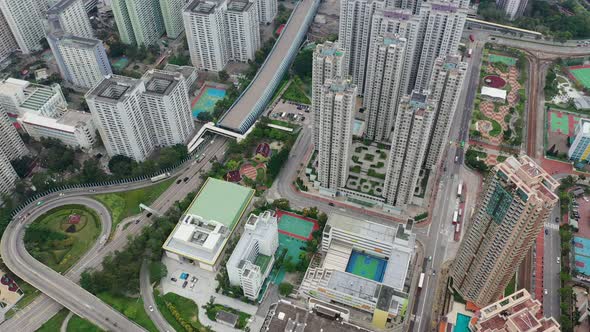 Drone fly over Hong Kong residential district alt