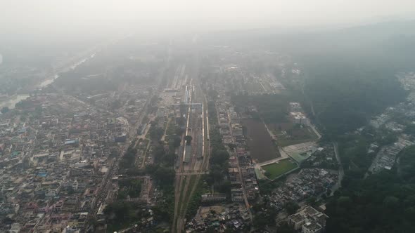City of Haridwar state of Uttarakhand in India seen from the sky alt