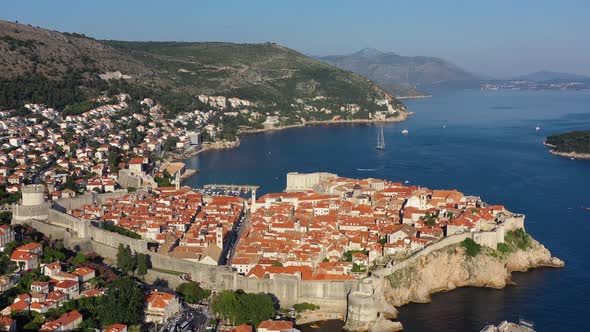 Dubrovnik, Croatia. Aerial view on the old town. Vacation and adventure. Town and sea.  alt