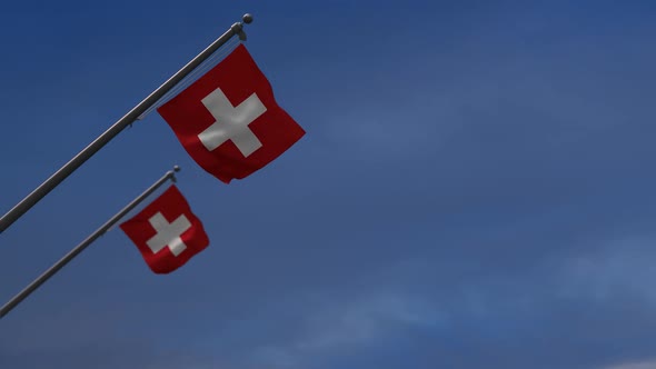 Switzerland  Flags In The Blue Sky - 2K