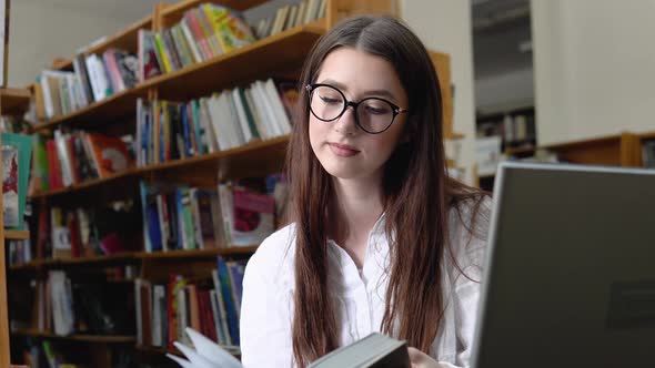Young Teen Girl College Student Using Laptop Computer Typing on Pc Working Studying on Tech Device alt