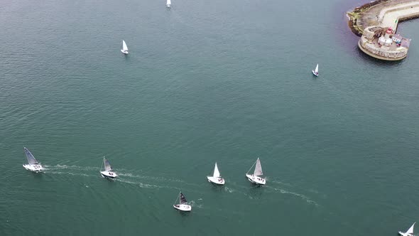 Aerial View of Sailing Ships and Yachts in Dun Laoghaire Marina Harbour, Ireland