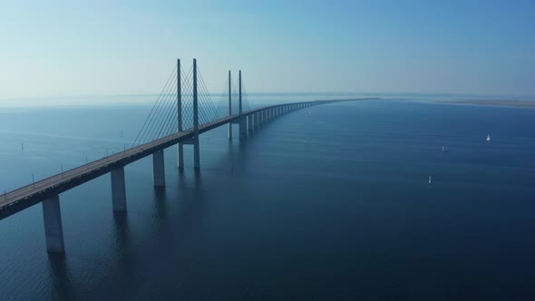 Panoramic Aerial View of Oresund Bridge Over the Baltic Sea, Stock Footage