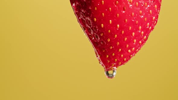 Red Strawberry Isolated on Yellow Background Juicy Ripe Berry Closeup Sweet Fresh Fruits alt
