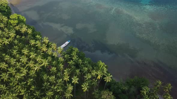 Aerial View of the Tropic Island and the Boats in the Ocean