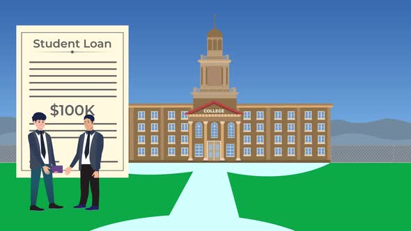 A student getting a loan and shaking hands with a banker 4K animation