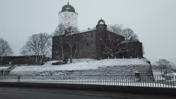 Vyborg Castle and Castle Island in the Early Winter Morning