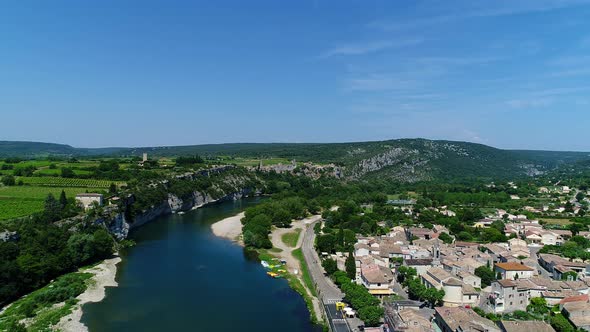 The gorges of the Ardeche in France seen from the sky alt