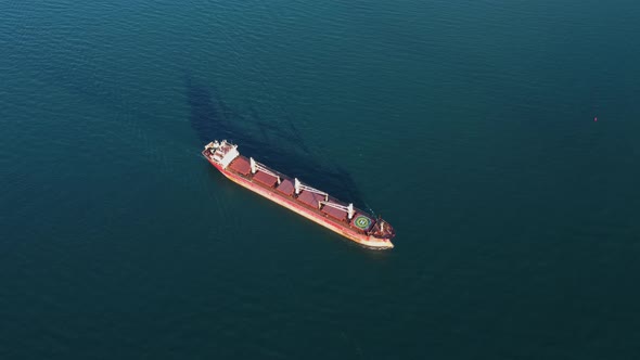 Large General Cargo Ship Tanker Bulk Carrier Aerial View alt