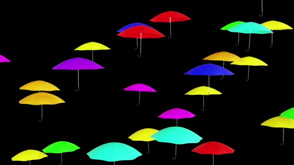 Floating Colorful Umbrellas Cartoon Animation