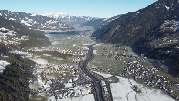 Kaltenbach Hochfugen Drone Flyover the Mountains and Skiing Village