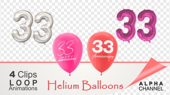 33 Anniversary Celebration Helium Balloons Pack