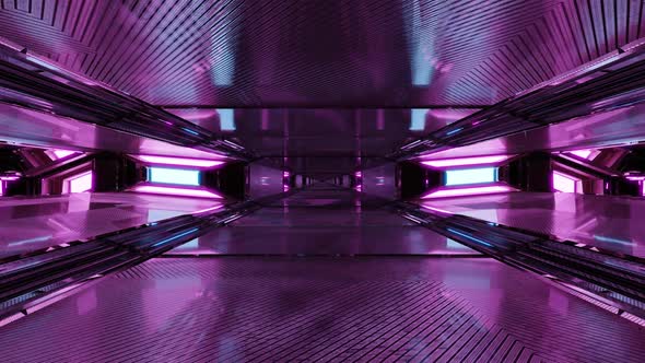 A 3D Illustration of  FHD 60FPS Purple Corridor with Glass Walls