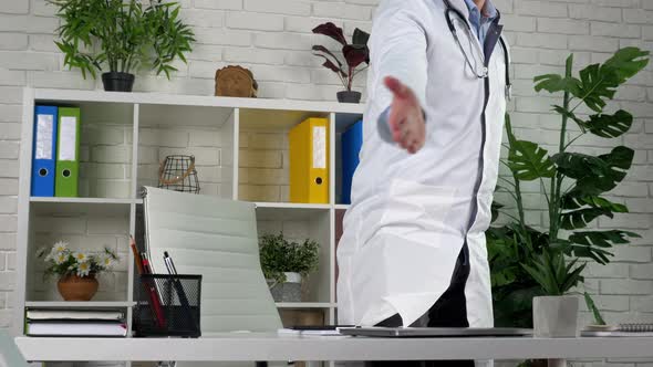 Woman patient visits health worker doctor clinic for diagnosis consultation alt