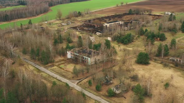 Aerial View Of Abandoned Village Houses House In Chernobyl Zone