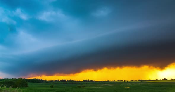 Huge Shelf Cloud Out Ahead of a Cool Outflow of Air From a Thunderstorm Over Cropland Time Lapse