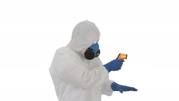 James Bond Parody Doctor Checking Temperature on White Background alt