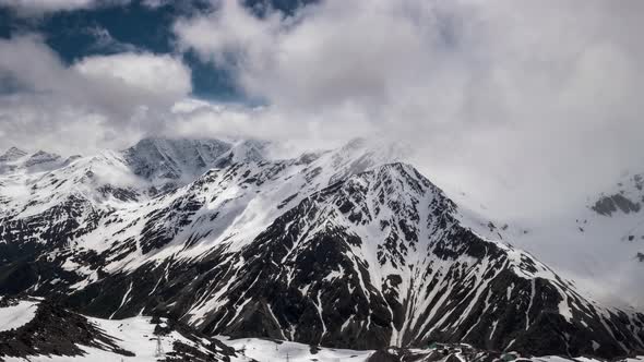 Time lapse of Beautiful Snowy Caucasus Mountain Landscape in Winter