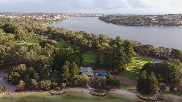 Aerial Pan Right Over Point Walter Reserve And Swan River Perth Australia alt