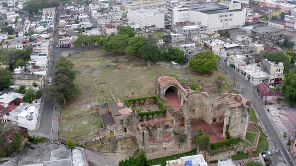 Aerial view of the ruins of the monastery of San Francisco in the colonial zone, Santo Domingo. alt