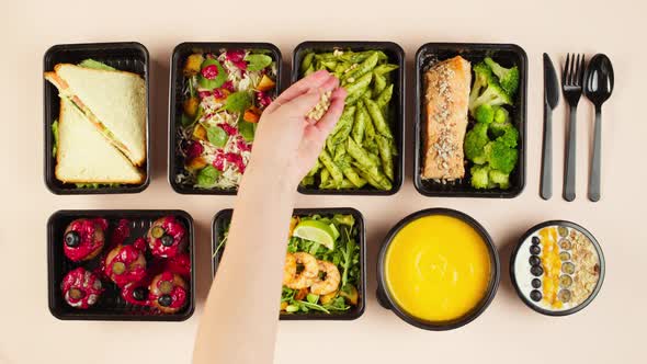 Food Delivery Top View Take Away Meals in Disposable Containers alt