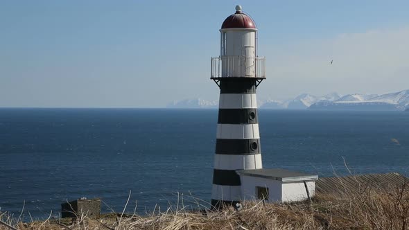 Petropavlovsk Lighthouse on Coast of Pacific Ocean in Petropavlovsk City, Russian Far East