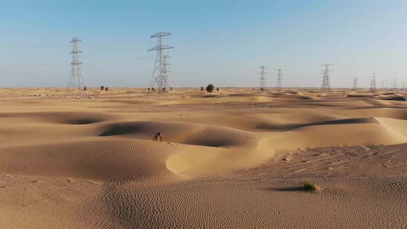 Rub Al Khali Desert and a Young Woman in Yoga Bridge Pose Walking on Sand alt