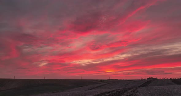 Pink Sky Sunset Over Farmland Time Lapse