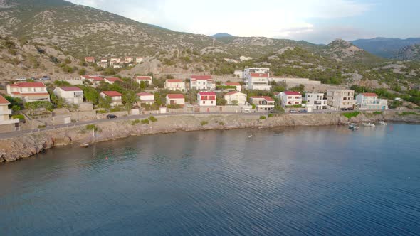 Aerial View of the European Small Town on the Shores of the Gulf of the Sea