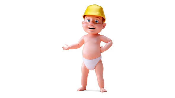 Fun 3D cartoon of a baby with a helmet alt