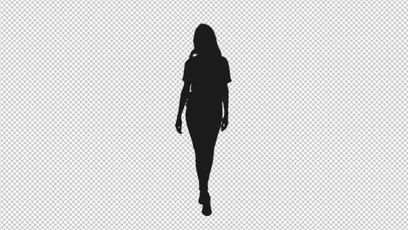 Black and White Silhouette of Elegant Woman Walking Slowly