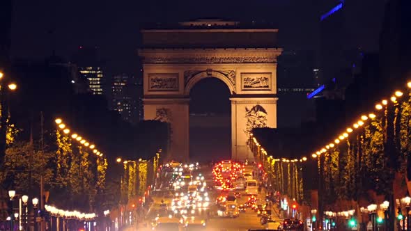 Night Car Traffic on the Champs Elysees