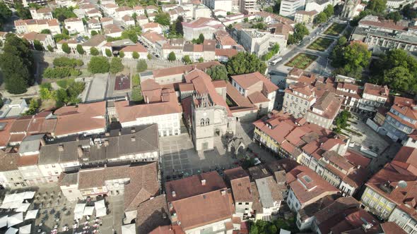 Downtown Guimaraes historical centre, Portugal. Aerial cityscape view