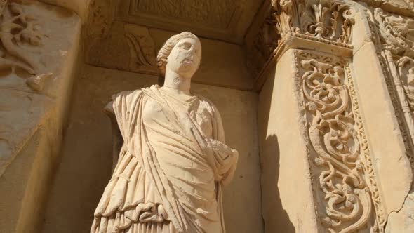 Ancient Statue at the Facade of the Library of Celsus in Ephesus Turkey alt