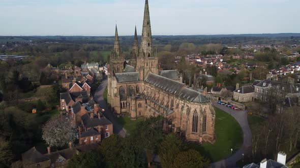 Lichfield Cathedral Aerial Slow Rise East Side