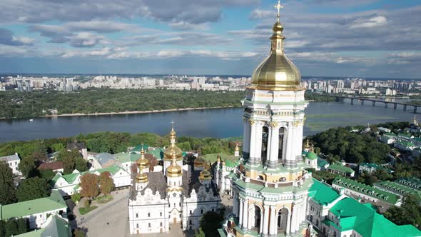 Aerial View of Kiev Pechersk Lavra Great Lavra Bell Tower Orthodox Monastery alt