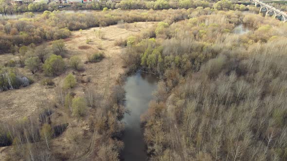 Large Flood of the River Flooded Floodplain Spring Flood Aerial View alt