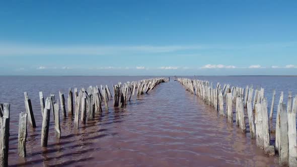 Glittering Water Surface of Red Salt Lake  Stock Video