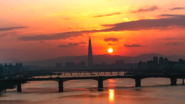 Time Lapse Sunrise of Seoul City Skyline South Korea
