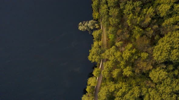 Bird Eye Zoom Descend to Caldera Dark Lake