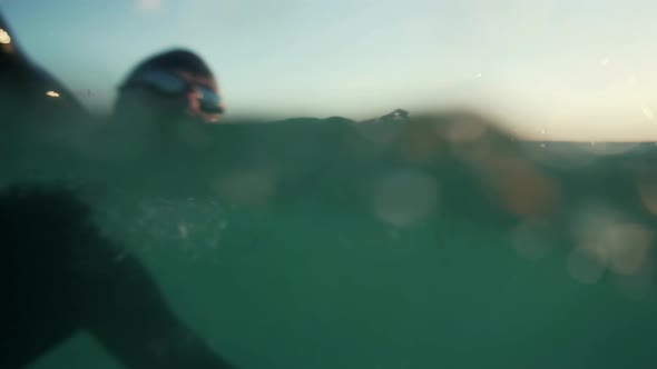 Professional Swimmer Workout Training Triathlon Competition In Open Water. Swimmer Sport Exercising. alt