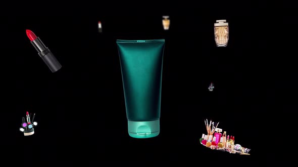 Moving animation of Cosmetic products. Transparent background and loop video