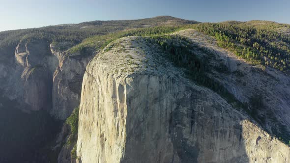Aerial Top Down View of the Steep Slope of El Capitan Mount, Yosemite National Park, USA alt