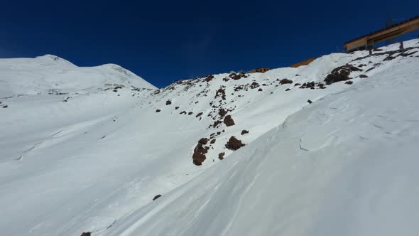 Aerial View Panorama Touristic Extreme Sport Resort Mountain Elbrus Peak Fpv Drone Bird Chase alt