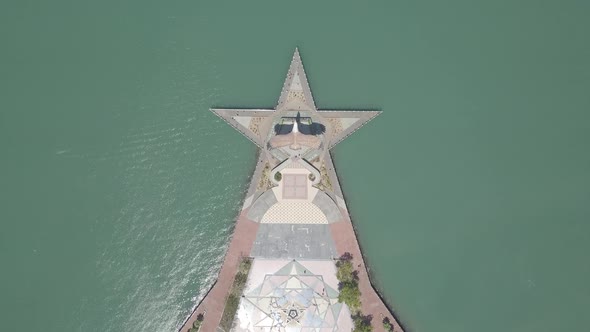 Aerial view of Eagle statue Dataran Helang on star shaped square, Kuah town, Langkawi, Malaysia