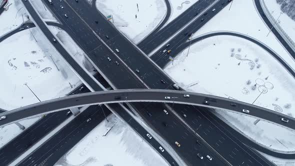 Freeway Intersection Snow-Covered in Winter alt