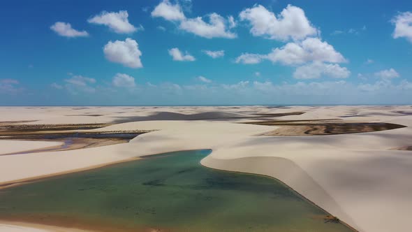 Lencois Maranhenses Maranhao. Scenic sand dunes and turquoise rainwater lakes alt